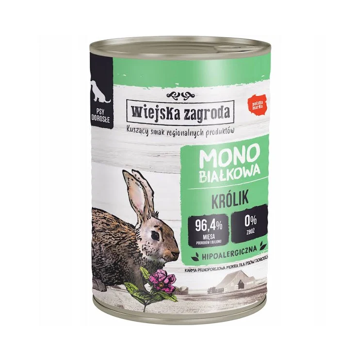 Wiejska Zagroda MONO królik 400g - mokra karma dla psów