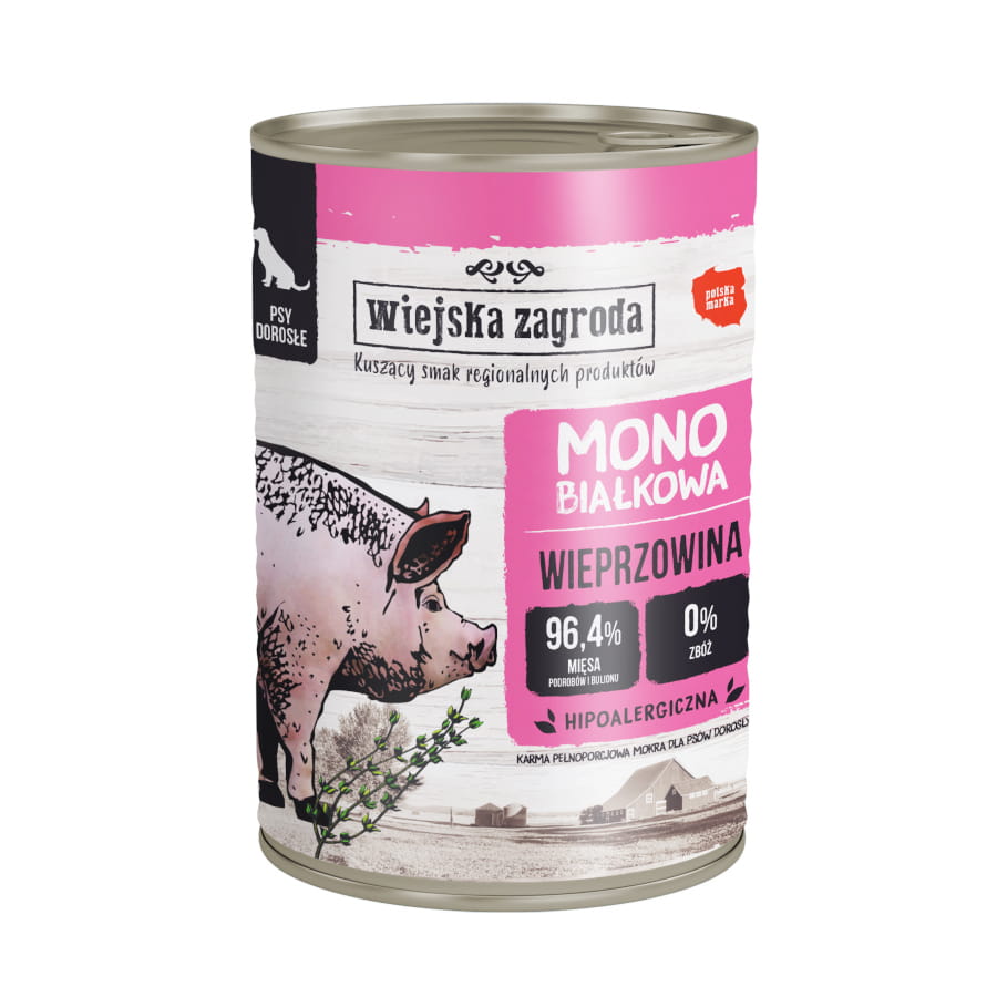 Wiejska Zagroda MONO wieprzowina 400g - mokra karma dla psów
