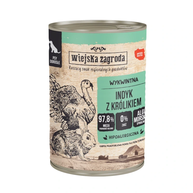 Wiejska Zagroda puszka pies 400g indyk z królikiem - mokra karma dla psów
