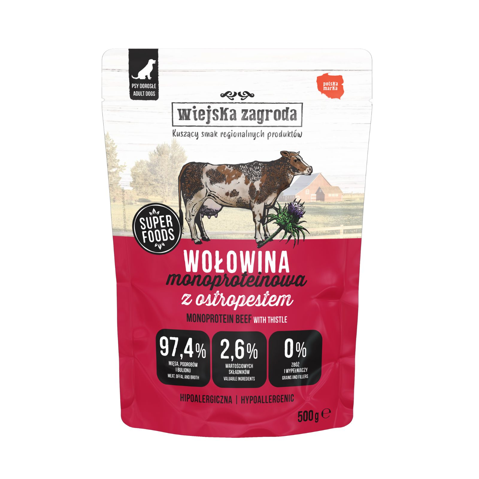 Wiejska Zagroda pasztet MONO Wołowina 500g - mokra karma dla psów