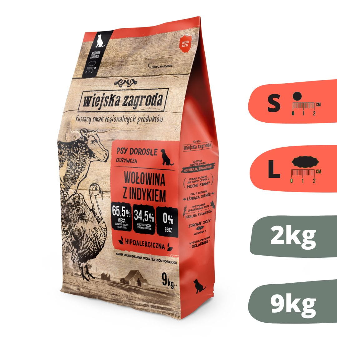 Wiejska Zagroda (wołowina z indykiem) 2kg/9kg - sucha karma dla psów