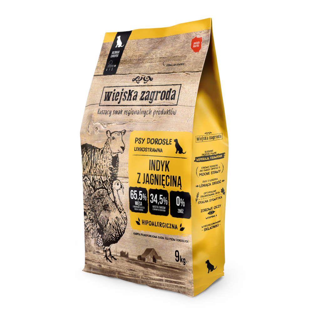 Wiejska Zagroda indyk z jagnięciną 2kg/9kg/20kg - sucha karma dla psów