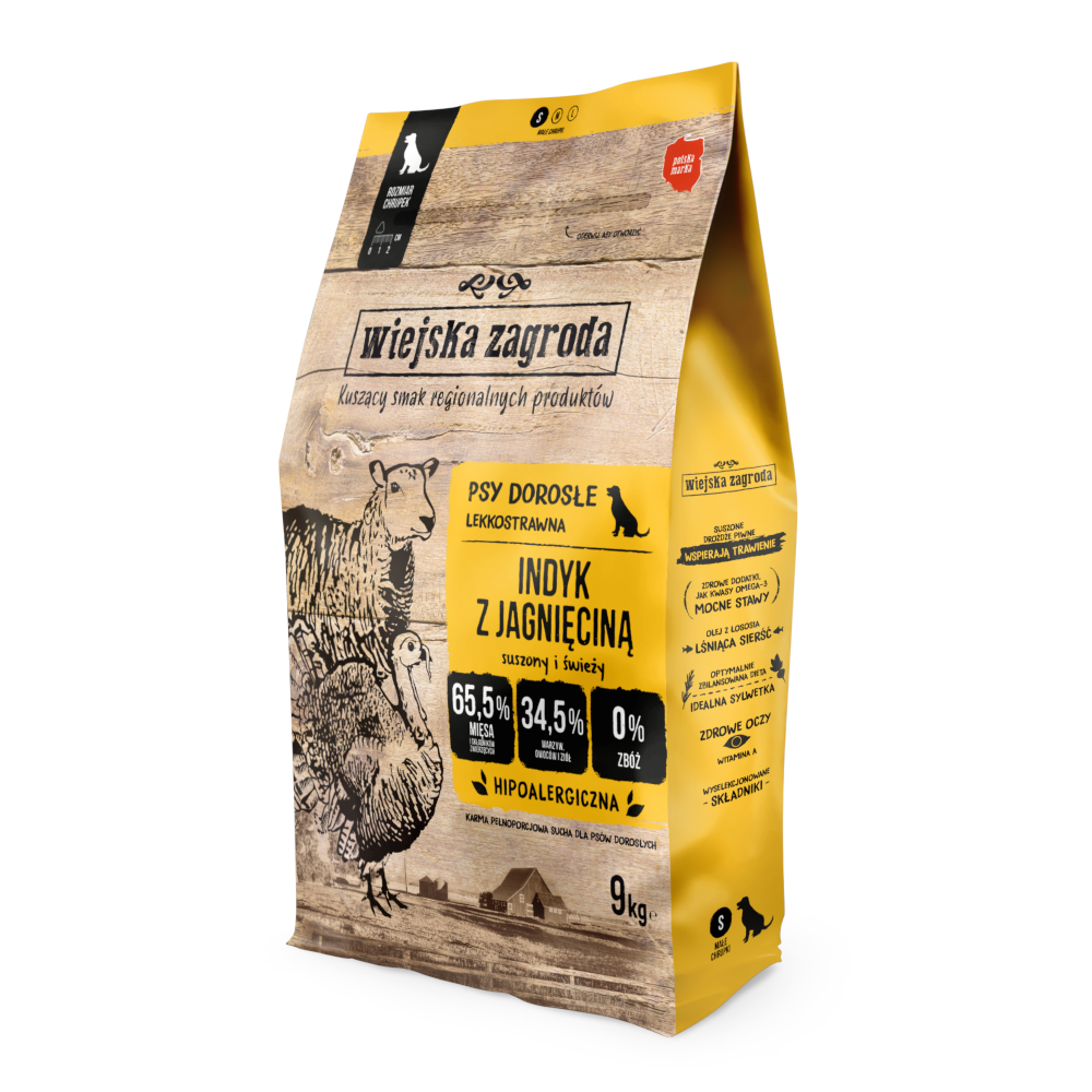 Wiejska Zagroda indyk z jagnięciną 2kg/9kg/20kg - sucha karma dla psów