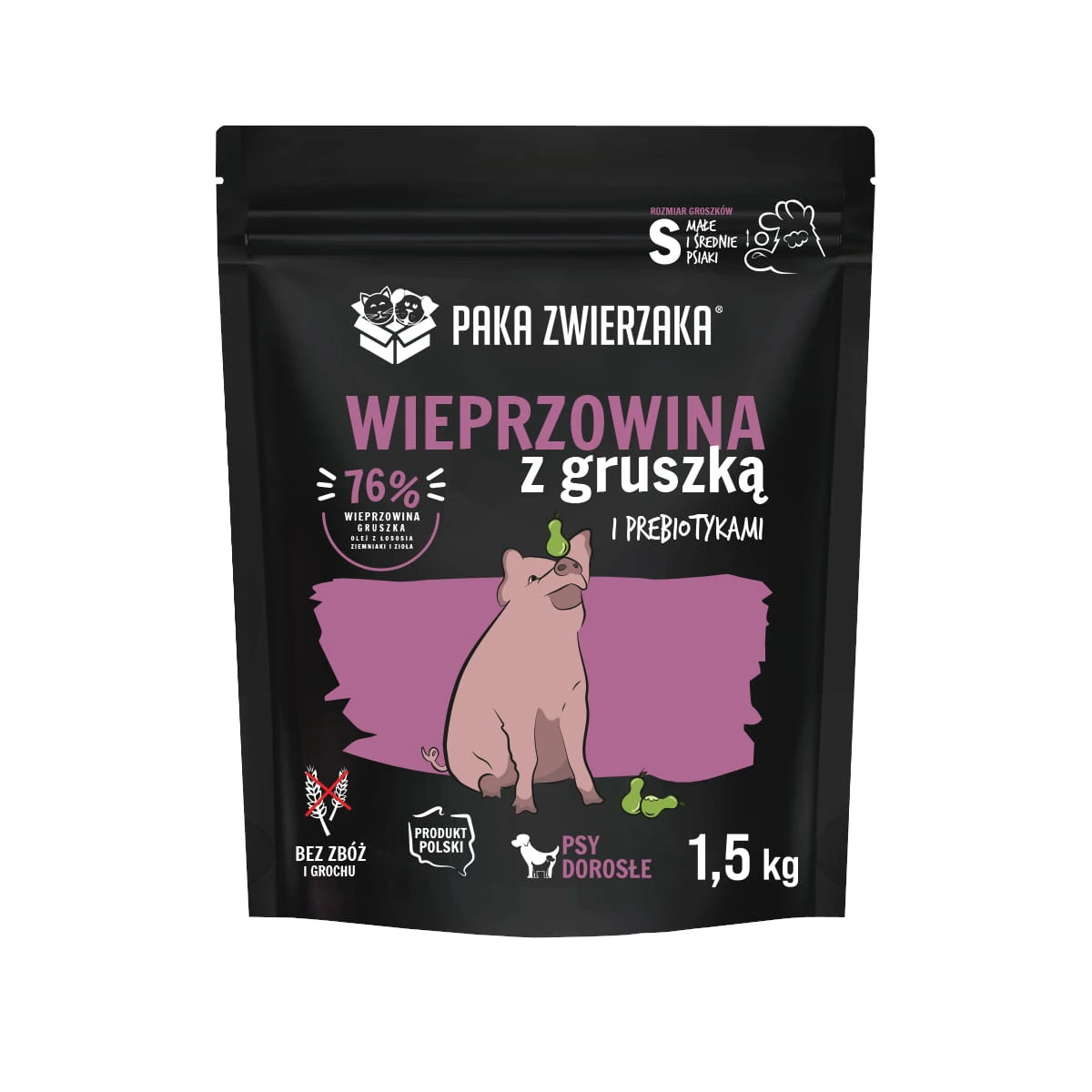 Paka Zwierzaka Wieprzowina z gruszką S 1,5kg/3kg - sucha karma dla psów
