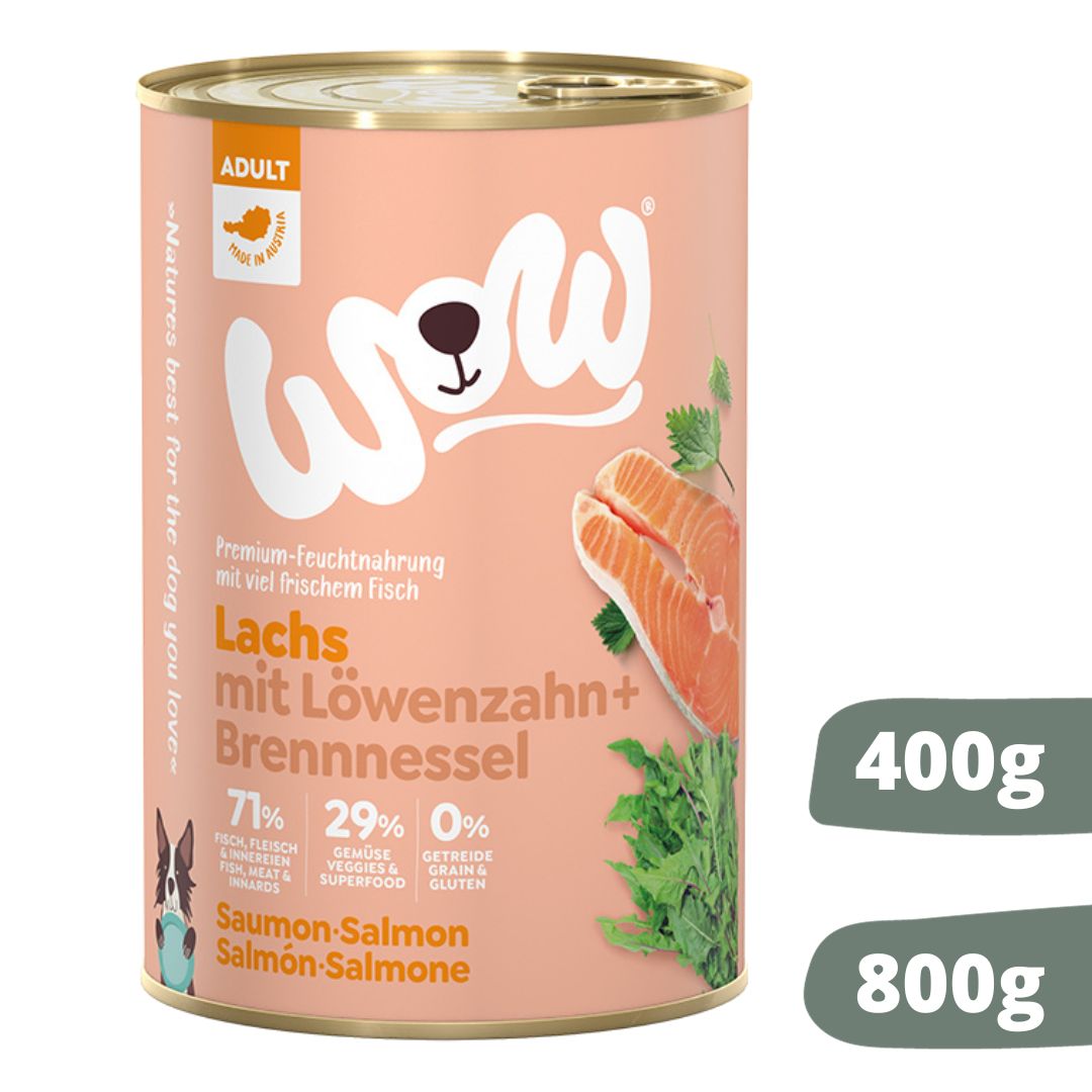Wow łosoś z mniszkiem lekarskim i pokrzywą puszka 400g/800g - mokra karma dla psów