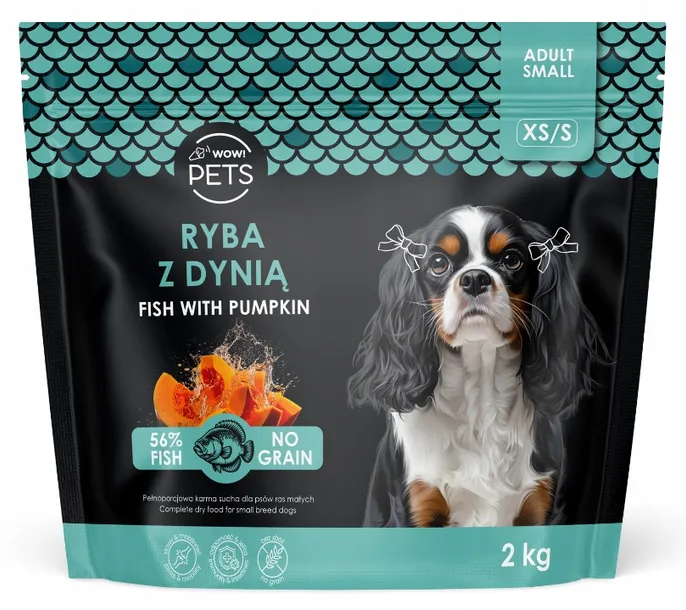 Wow Pets Ryba z dynią XS/S | M/L 2kg - sucha karma dla psów